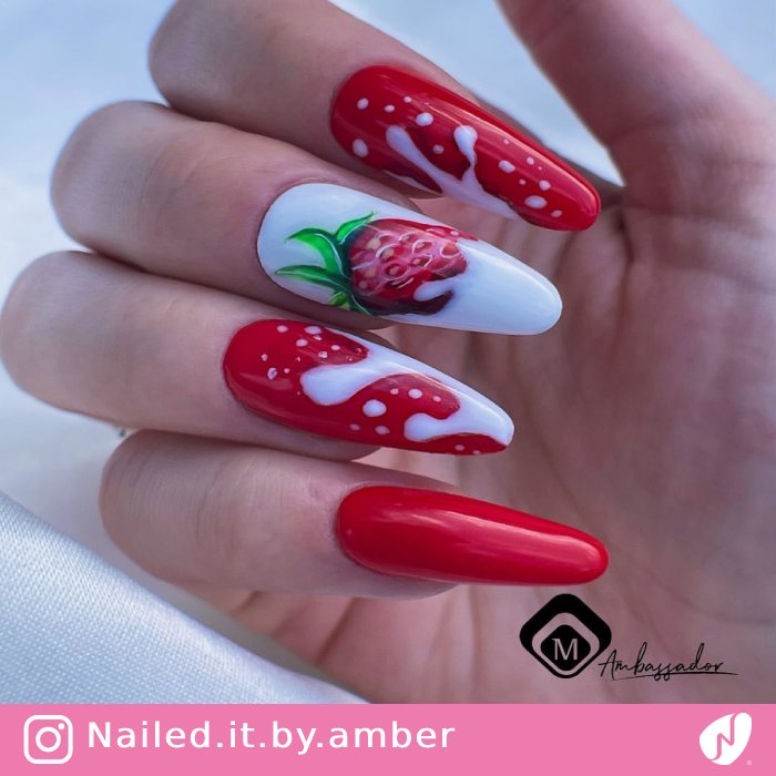 Milk and Strawberry Nail Design